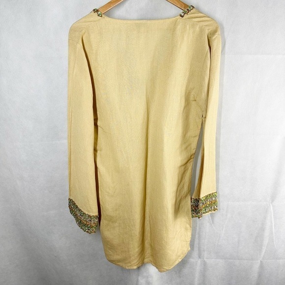 Inca Linen V Neck Long Sleeve Tunic Swim Coverup Dress Size Medium Brown - Picture 2 of 9